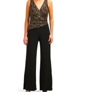 ANNE Klein Black Gold Metallic Finish Jumpsuit